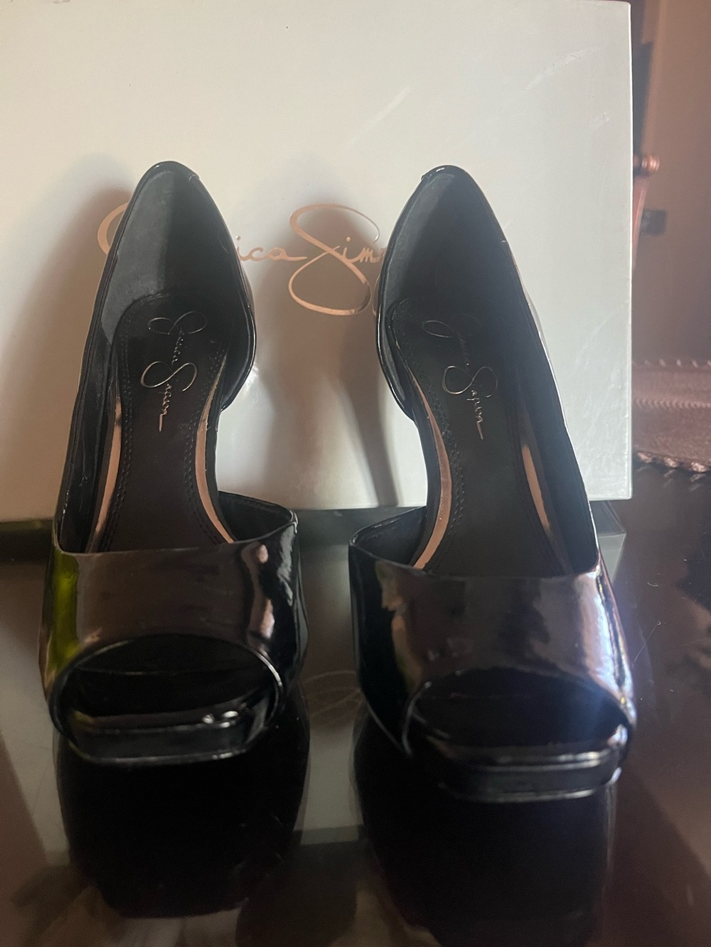 Jessica Simpson Black Patent Peep-Toe Heels